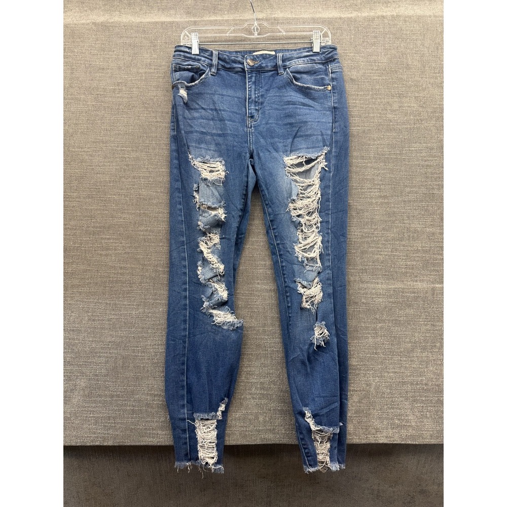 Nature Denim Rosemarie Mid Rise Skinny Jeans Womens 30 Blue Stretch Distressed